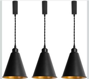 lot 17425 image: 3Pcs Adjusted Twisted Cord 3.2 Ft H-Type Track E26 Base Outer Black Inner Gold Cone Shade Vintage Design Pendant Light for Restaurant Entryway Loft Aisle(No Bulb & Track) - Retail $90