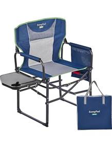 lot 17428 image: SUNNYFEEL Camping Directors Chair, Heavy Duty,Oversized Portable Folding Chair with Side Table, Pocket for Beach, Fishing,Trip,Picnic,Lawn,Concert Outdoor Foldable Camp Chairs - Retail $69