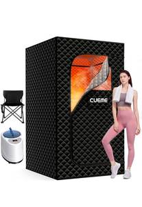 lot 17442 image: Sauna Box, Portable Steam Sauna, Portable Sauna for Home with 3L 1200W Steamer, 9 Levels, Folding Chair, Extra Large Size (2.6 x 2.6 x 5.9), Full Body Sauna Tent for Relaxation, Detoxification - Retail $199