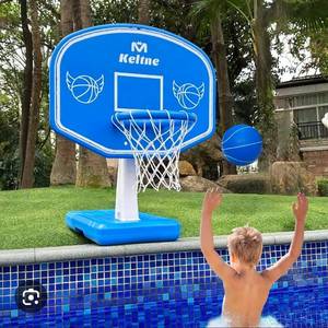 lot 17449 image: Basketball Hoop Poolside, Basketball Hoop for Pool, Swimming Pool Basketball Game Toys with Lengthen Sturdy Base for Kids Adults, Includes 2 Balls and Pump - Retail $135