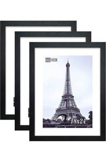lot 17452 image: 18x24 Poster Frames 3 Pack Black MDF Wood and Polished Plexiglass Frame,Display Pictures in Horizontal and Vertical - Retail $51