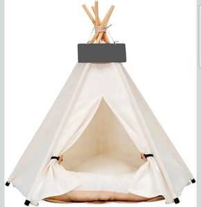 lot 17453 image: Pet Teepee Dog & Puppy Cat Tents Tipi Bed Portable Houses with Thick Cushion for Pets Up to 33lbs - Retail $51