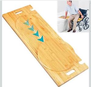 lot 17476 image: Slide Transfer Board, Wooden Slide Board with Track Pulley Turntable, Holds up to 500 Pounds, Senior and Handicap Move Assist and Slide Transfers, 2 Handles, 2 Fixed Holes, 2 Anti-Slip Stickers - Retail $72