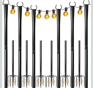lot 17477 image: 6 Pack String Light Poles for Outside, Heavy-Duty Metal Poles for Outdoor String Lights with Fork, Adjustable Lighting Hanging Accessories for Patio Decor Pergola Backyard Garden Outside Decorations - Retail $78