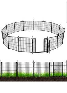 lot 17479 image: ADAVIN Garden Fence with Gate 32in(H) x 31 ft(L),14 Panels Black Heavy Duty Iron Metal Animal Barrier Fence, Indoor&Outdoor Dog Playpen, Camping Fence, No Dig Garden Border Fencing for Yard - Retail $181