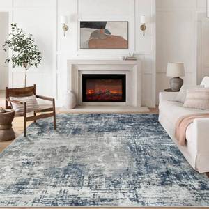 lot 17480 image: 9x12 Area Rugs for Living Room Rug Washable Modern Large Rug for Dining Room Bedroom Carpet Non Slip 9 by 12 Indoor Abstract Nursery Home Office Blue Grey - Retail $129