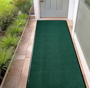 lot 17483 image: Durable Rubber Door Mat - Heavy Duty, IndoorOutdoor, Easy Clean, Waterproof, Low-Profile Mat for Entry, Patio, Garage - Stylish (Green, 10 x 3 (Mud Trapper)) - Retail $99