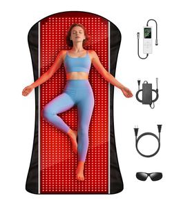 lot 17488 image: 77.6x36 Red Light Therapy Mat for Body, 1408pcs Infrared Red Light Therapy Blanket, 3 in 1 Dual Wavelength (660nm & 850nm), Infrared Heating Pad with 5 Modes & Pulse Modes& 10-90min Timer - Retail $329