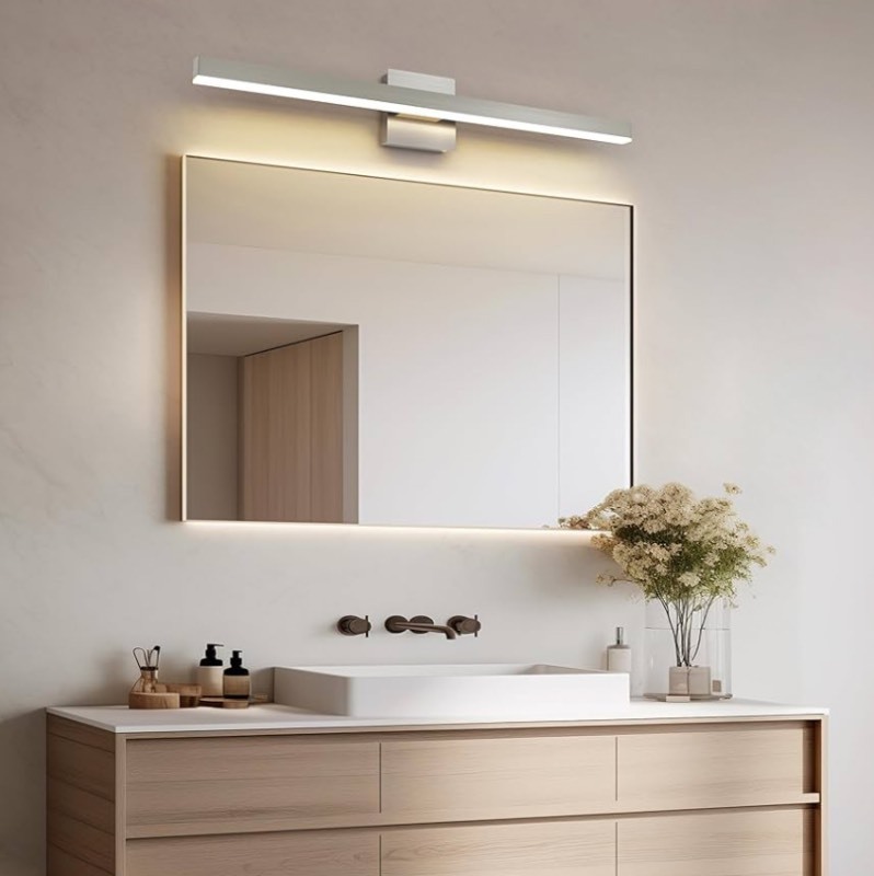 lot 52 image: Joossnwell Brushed Nickel Bathroom Vanity Light Bar 5CCT Dimmable Bathroom Light Fixtures Over Mirror Modern LED Vanity Lighting Bath Light ETL Certificated 39.37 inch Retails $89