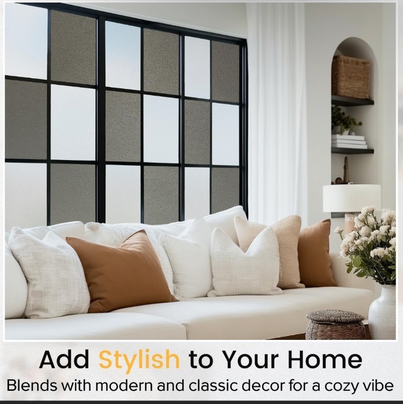 lot 320 image: rabbitgoo Privacy Window Film, Static Cling Privacy Film for Glass Windows, Sun Light Blocking Coverings House Tint for Home Bathroom Garage, Taupe, 35.4 x 78.7 Inches