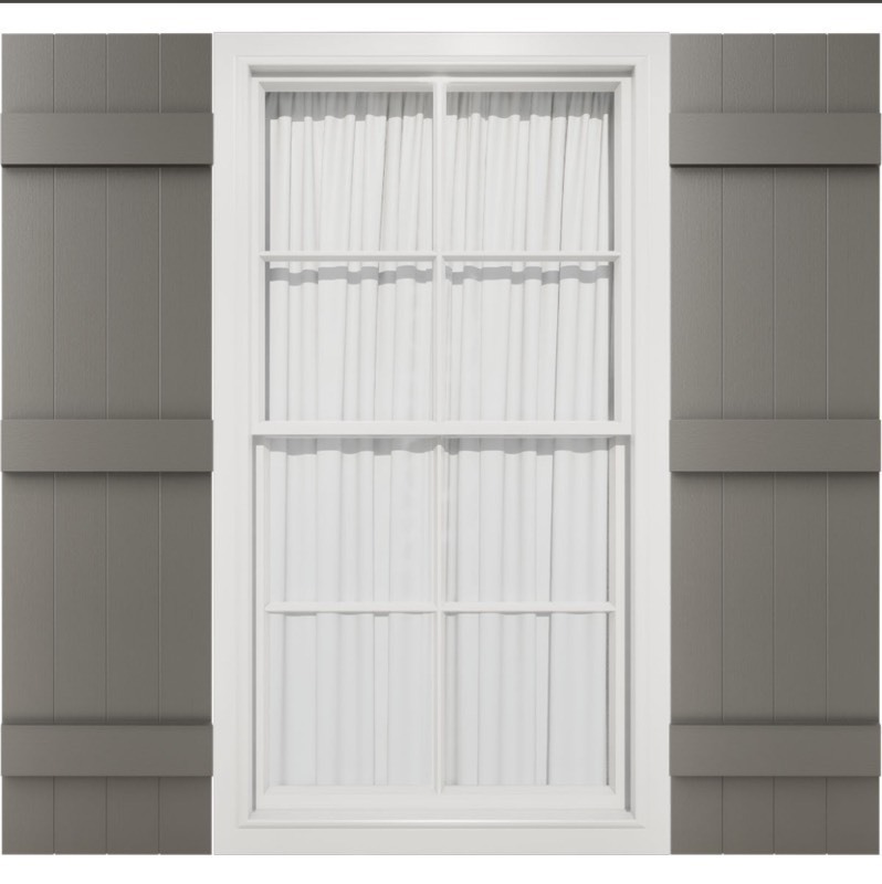 lot 103 image: 14W X 67H MID-AMERICA VINYL, STANDARD SIZE FOUR BOARD JOINED SHUTTERS, 018 - TUXEDO GREY