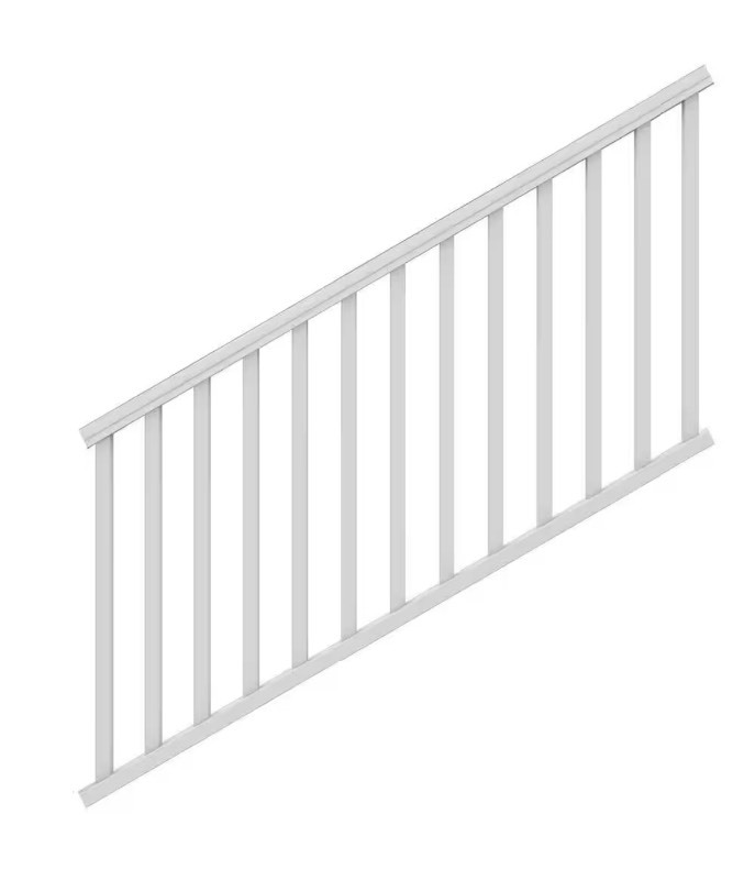 lot 111 image: Traditional 6 ft. x 36 in. (Actual Size 67-34 x 33 14 in.) White PolyComposite Vinyl Stair Rail Kit without Brackets