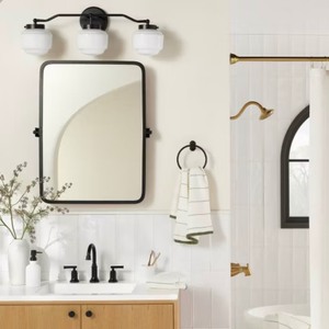 lot 17 image: 22x30 Rectangular Bathroom Vanity Pivot Mirror Black Finish - Hearth & Hand with Magnolia Wall Mount, Tiltable Design