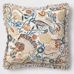 lot 42775 image: Floral Pattern Decorative Throw Pillow with Ruffle Trim