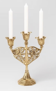 lot 42923 image: Ornate Brass 3-Arm Gothic Candelabra