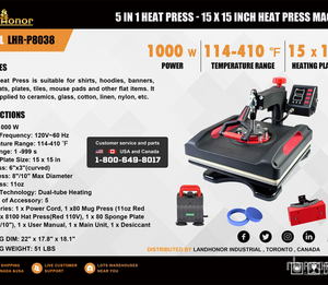 lot 5164 image: Landhonor  5 in 1 Heat Press  LHR-P8038
