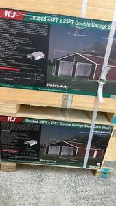 lot 6338 image: K4525G - 45ft x 25ft, (2-Box Set) Heavy-Duty Double Garage Steel Barn Shed Kit -  Unused