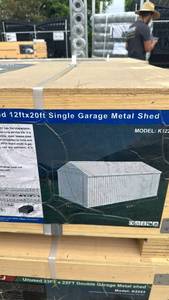 lot 6342 image: K1220 - 12ft x 20ft, Single Car Metal Garage Shed - Unused