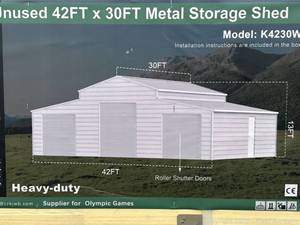 lot 6368 image: K4230W - KJ - 42ft x 30ft Metal Storage Shed (2-Box Set) - Unused