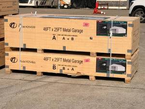 lot 6417 image: K2545W - 46ft x 25ft, (2-Box Set) Metal Garage - Unused
