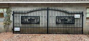 lot 6383 image: (K0720) Heavy-Duty 7x20ft Metal Farm Driveway Gate with Deer Design (2 side gate set)