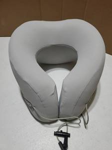 lot 15547 image: Memory Foam Travel Neck Pillow Gray U-shaped memory foam neck pillow with adjustable drawstring closure - Retail $12