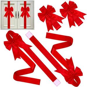 lot 15580 image: 6 Pcs Cabinet Door Red Festive Ribbons 8x40 Inches Large Bow Christmas Wreath Bow Festival Wrapping Decorations for Chinese New Year Valentines Day Fireplace Home Door Holiday Party Supplies - Retail $21