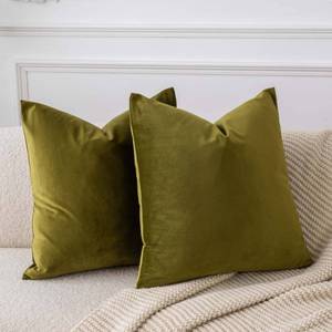 lot 15587 image: Throw Pillow Covers 18x18 inch Set of 2 Decorative Velvet Pillow Covers for Couch Sofa Bed Soft Cushion Covers Cases with Invisible Zipper for Living Room Home Decor, Olive Green - Retail $14