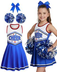 lot 15595 image: Cheerleader Costume Cheerleading Outfit Dress Cheer Uniform with Bow Halloween Dress up (7-9 Years, Blue) - Retail $17