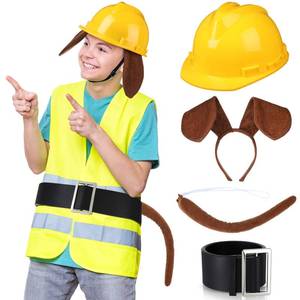 lot 15600 image: 4 Pcs Adult Paw Costume Dog Ear Headband Construction Hard Hat Costume Belt Men Adult Paw Cosplay - Retail $14