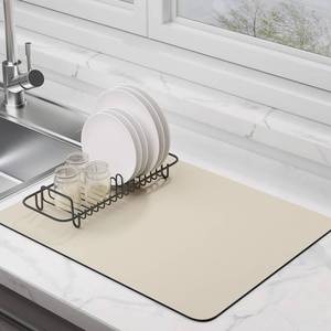 lot 15605 image: Dish Drying Mat for Kitchen Counter Super Absorbent Drainer Mats with Non-slip Rubber Backed Hide Stain Heat Resistant Easy to Clean Dish Rack Mat (Beige, M-18x16)
