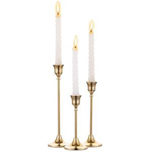 lot 15618 image: Candlestick Holders Taper Candle Holders, Set of 3 Candle Stick Holders Set, Brass Gold Candlestick Holder Set, Vintage Modern Decorative Centerpiece for Table Mantel Wedding Housewarming Gift - Retail $14