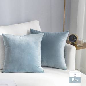 lot 15625 image: Super Soft Velvet Square Throw Pillow Covers for Bed Couch Sofa Bench, 18 x 18 inch (45 cm), Silver Blue, Pack of 2 - Retail $13