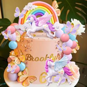lot 15629 image: Unicorn Cake Toppers, Unicorn Cake Decoration Include Unicorn Cake Topper and Rainbow Cake Topper for Unicorn Party Favors Rainbow Birthday Decoration for Girl - Retail $16