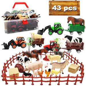 lot 15633 image: Farm Toy Tractor with 40pcs Plastic Farm Animals Figurines and Fence Farm Playset, Farm Figures Farmer Vehicle Toy Truck with Trailer Birthday Gifts Christmas Stocking Stuffers - Retail $27