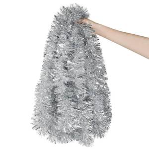 lot 15636 image: 33 Feet Silver Tinsel Garland, Christmas Metallic Hanging Tinsel Garland for Xmas Tree Home and Party Decoration - Retail $13