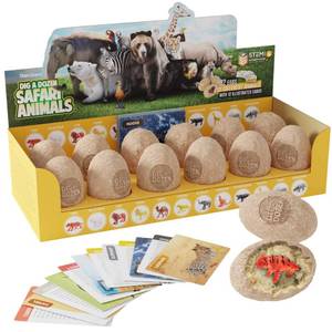 lot 15637 image: Dig a Dozen Egg Kit - Break Open 12 Eggs and Discover 12 Unique Cute Wild Safari Animals, with Learning Cards - Easter Archaeology Science STEM Gift for Kids - Retail $15