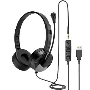 lot 15640 image: USB Headset with Microphone for PC, 3.5mm Jack 2 in 1,Wired Stereo Computer Headphone, Lightweight Headset with Volume Control Wired Headset Low Latency for Laptop, Skype, Zoom - Retail $14