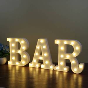 lot 15642 image: BAR - Illuminated Marquee Bar Sign - Lighted LED Marquee Word Sign - Pre-Lit Pub Sign Light Battery Operated (23.03-in x 8.66-in) - Retail $25