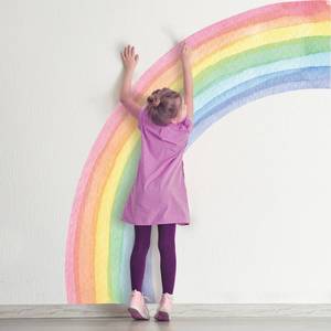 lot 15654 image: 56x64 Extra Large Rainbow Wall Stickers - Precut Vibrant Half Watercolor Decals, Eco-Friendly Water-Activated Gummed Art for Girls Nursery, Kids Bedroom, Living Room Decor - Retail $17