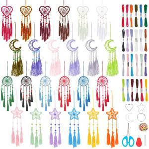 lot 15660 image: 24PCS DIY Small Dream Catcher Kits for Beginners Colorful Handmade Dreamcatcher Kit for Starters DIY Mini StarMoonHeartRound Shape Ornament Making Kit for Bedroom Car Mirror Keychain Bag - Retail $20