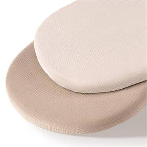 lot 15661 image: Muslin Bassinet Sheets for Babies �� Soft & Breathable 100% Cotton Fitted Sheets for Oval, Rectangle, Hourglass Bassinet Mattress Pads, 2-Pack (Ivory & Pink) - Retail $16