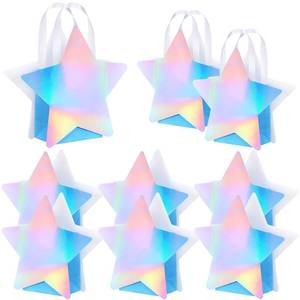 lot 15672 image: 24 Pcs Star Shaped Party Favor Bags with Handle Mini Iridescent Paper Gift Goodie Bags for Holiday Wedding Birthday Party Supplies - Retail $23