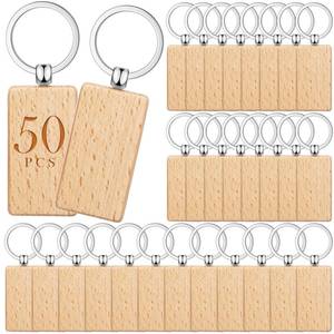 lot 15683 image: 50 Pcs Wooden Keychain Blanks Bulk Laser Engraving Key Chain Unfinished Wooden Key Ring Tag for DIY Gift Crafts (Rectangle) - Retail $22