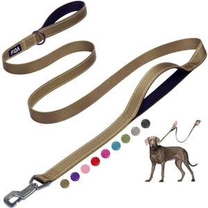 lot 15689 image: 6 FT Heavy Duty Dog Leash with 2 Comfortable Padded Handles, Traffic Handle & Advanced Easy Snap Hook, Reflective Walking Lead for Large, Medium & Small Breed Dogs, Brown - Retail $20