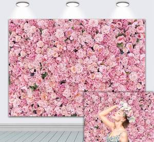 lot 15704 image: 10x8ft Pink Rose Wall Background Spring Pink Flowers Backdrops Girls Women Birthday Party Weeding Bridal Shower Anniversary Ceremony Decor - Retail $36