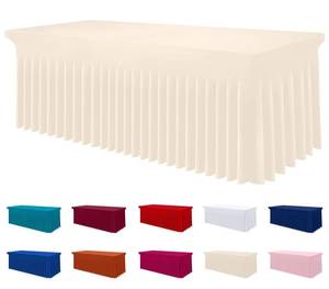 lot 15706 image: Spandex Tablecloth, Elastic Fitted Stretch Tablecloth for 6FT Rectangle Tables, Waterproof Washable Table Cover Skirt for Outdoor, Wedding, Banquet & Parties (Beige, 72Lx30Wx30H Inch) - Retail $26