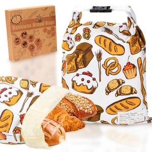 lot 15711 image: Reusable Beeswax Bread Bag for Homemade Bread & Sourdough Loaf, Fridge-Safe Storage Container with Dual-Zip Freshness Lock & Food Labels Note Dates on, Natural Cotton and Beeswax Lining Keep Fresh