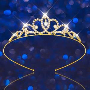 lot 15716 image: Rhinestone Tiara Princess Tiaras and Crowns Crystal Wedding Headband for Girls (Gold) - Retail $8