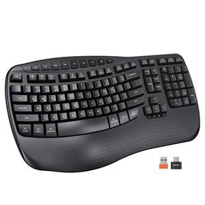 lot 15727 image: Wireless Ergonomic Keyboard, Wave Keys Firm Wrist Rest for Natural Typing, 2.4G USB-A Cordless Receiver and USB-C Adapter, Ergo Computer Keyboard Compatible with WindowsMacPCLaptop, Black - Retail $36